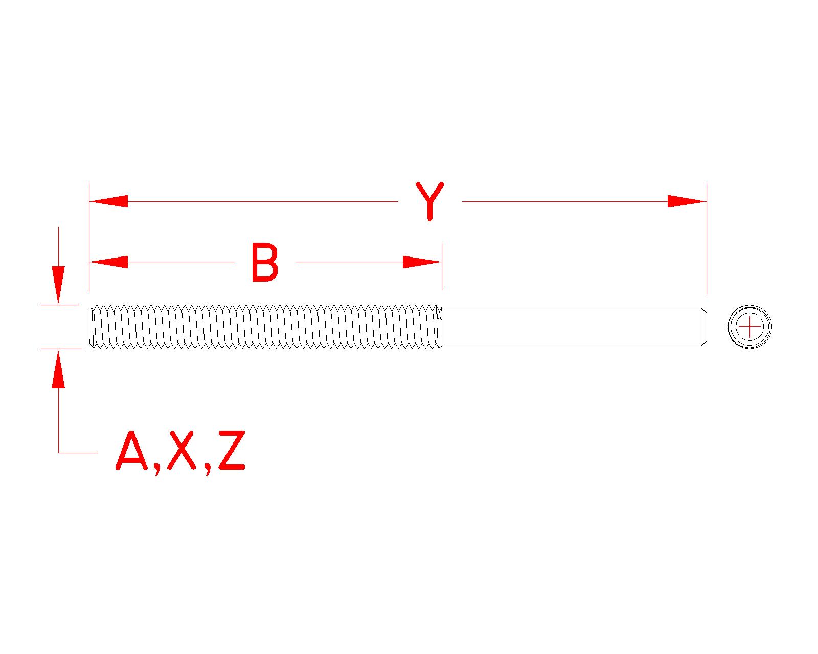 Stainless Steel Turnbuckle Stub - Forged, P0106-RS05, P0106-RS07, P0106-RS08, P0106-RS10, P0106-RS13, P0106-RS16, P0106-RS20, P0106-RS25, P0106-RS25-1, P0106-LS05, P0106-LS07, P0106-LS08, P0106-LS10, P0106-LS13, P0106-LS16, P0106-LS20, P0106-LS25, P0106-LS25-1, Line Drawing